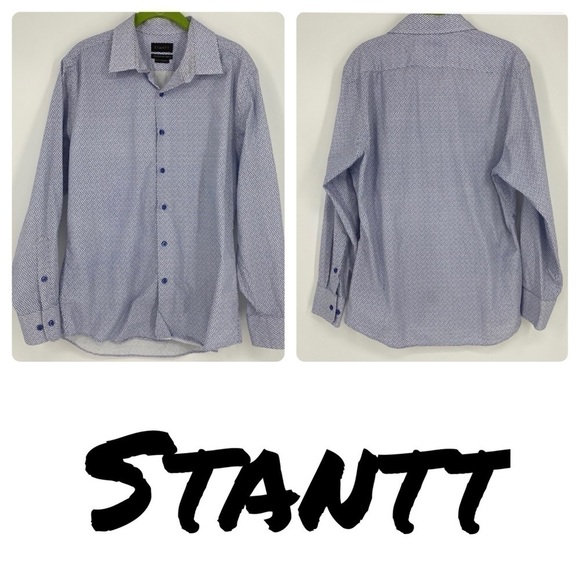Stantt white blue flower print buttonup shirt Montgomery. Long sleeve collared - Picture 1 of 11
